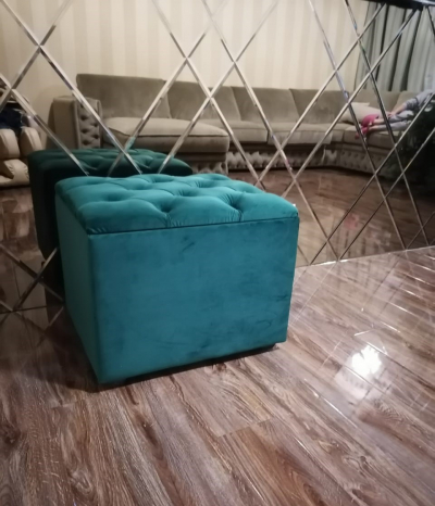 Мягкая Банкетка синяя в стяжках
